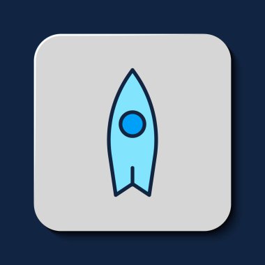 Doldurulmuş surf tahtası simgesi mavi arkaplanda izole edildi. Sörf tahtası. Olağanüstü bir spor. Spor malzemeleri. Vektör