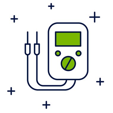 Filled outline Ampere meter, multimeter, voltmeter icon isolated on white background. Instruments for measurement of electric current.  Vector
