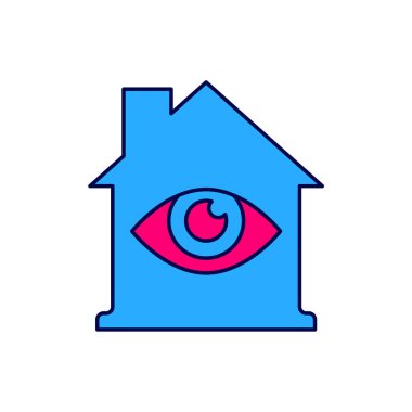 Filled outline House with eye scan icon isolated on white background. Scanning eye. Security check symbol. Cyber eye sign.  Vector