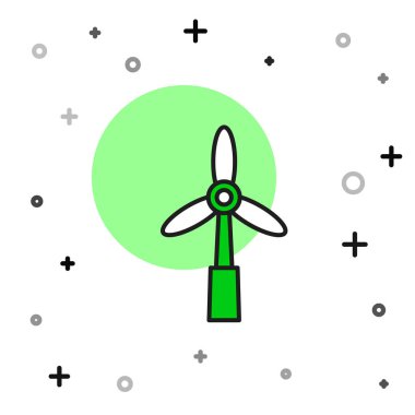 Doldurulmuş rüzgar türbini simgesi beyaz arkaplanda izole edildi. Rüzgar jeneratörü işareti. Elektrik üretimi için yel değirmeni. Vektör