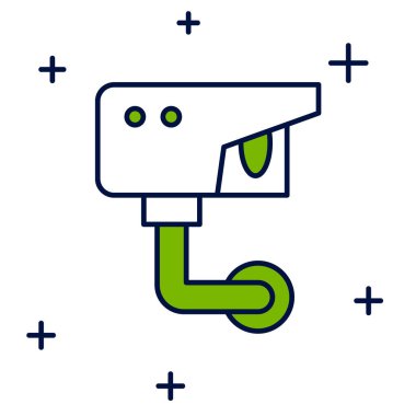 Beyaz arkaplanda izole edilmiş ana hatlı güvenlik kamerası simgesi. Vektör