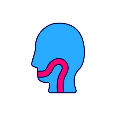 Beyaz arka planda izole edilmiş kesik boğaz ikonu. Boğaz ağrısı. Grip, grip, grip, anjin. Sağlık ve sağlık hizmetleri. Vektör