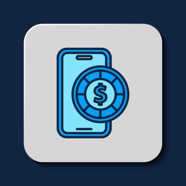 Filled outline Online poker table game icon isolated on blue background. Online casino.  Vector