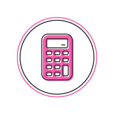 Doldurulmuş ana hat Hesaplayıcı simgesi beyaz arkaplanda izole edildi. Muhasebe sembolü. İş hesaplamaları matematik eğitimi ve finans. Vektör