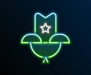 Parlayan neon hattı Batı kovboy şapkası ikonu siyah arka planda izole edildi. Renkli taslak konsepti. Vektör