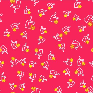 Cam ikonlu çizgi bira musluğu kırmızı arka planda izole edilmiş kusursuz desen. Vektör