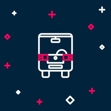 Satır Otobüs simgesi mavi arkaplanda izole edildi. Ulaşım konsepti. Otobüs turu tabelası. Turizm ya da kamu aracı sembolü. Renkli taslak konsepti. Vektör