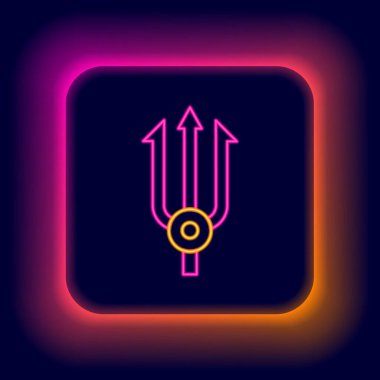 Parlayan neon hattı Neptune Trident simgesi siyah arkaplanda izole edildi. Renkli taslak konsepti. Vektör