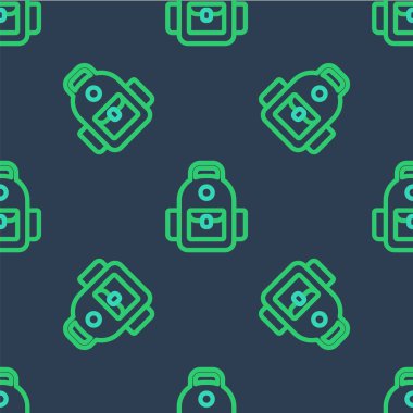 Çizgi Okul sırt çantası simgesi mavi arkaplanda izole edilmiş pürüzsüz desen. Vektör