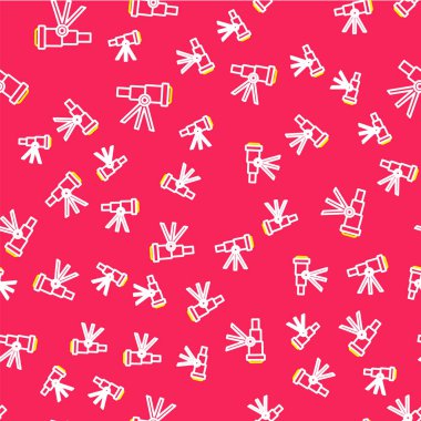 Çizgi Teleskop simgesi kırmızı arkaplanda izole edilmiş. Bilimsel bir alet. Eğitim ve astronomi elementi, dürbün ve çalışma yıldızları. Vektör