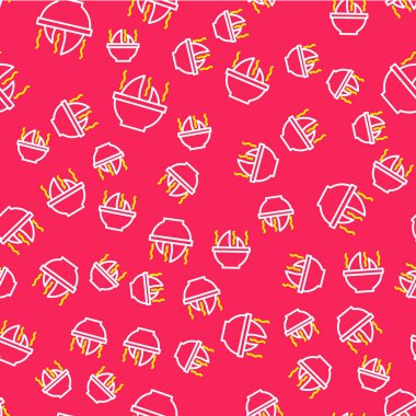 Hat köpekbalığı yüzgeci çorba ikonu kırmızı arka planda izole edilmiş pürüzsüz desen. Vektör