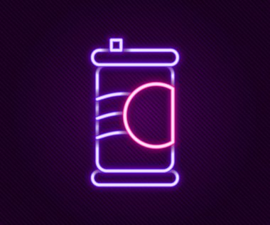 Parlayan neon hattı Soda kutusu simgesi siyah arkaplanda izole edildi. Renkli taslak konsepti. Vektör