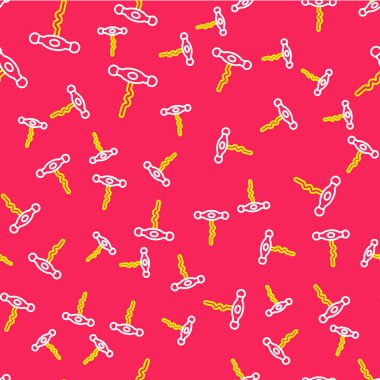 Çizgi şarap tirbuşon simgesi kırmızı arkaplanda izole edilmiş pürüzsüz desen. Vektör