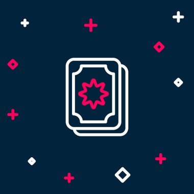 Satır Tarot kartları simgesi mavi arkaplanda izole edildi. Sihirli tarot kartları seti. Renkli taslak konsepti. Vektör