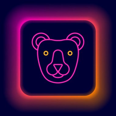 Parlayan neon hattı Ayı başı simgesi siyah arkaplanda izole edildi. Renkli taslak konsepti. Vektör