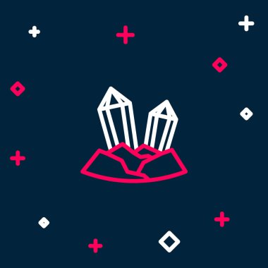 Çizgi taşı simgesi mavi arkaplanda izole edildi. Mücevher sembolü. Elmas. Renkli taslak konsepti. Vektör