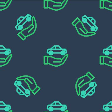 Line Car insurance icon isolated seamless pattern on blue background. Insurance concept. Security, safety, protection, protect concept.  Vector