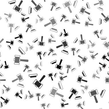 Siyah Yargıç Tokmak ikonu beyaz arka planda kusursuz desen tespit etti. Gavel cezaların, faturaların, mahkemenin, adaletin hükmünü verecek. Açık arttırma çekici. Vektör