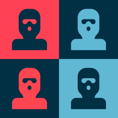 Pop sanat hırsızı maskesi simgesi renk arkaplanında izole edildi. Haydut maskesi, suçlu adam. Vektör