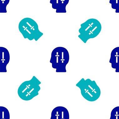 Psikoloji ikonundaki soruna Mavi Çözüm beyaz arka planda izole edilmiş kusursuz desen. Bulmaca. Akıl sağlığı terapisi. Vektör