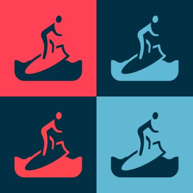 Pop Art Surfboard simgesi renk arkaplanında izole edildi. Sörf tahtası. Olağanüstü bir spor. Spor malzemeleri. Vektör