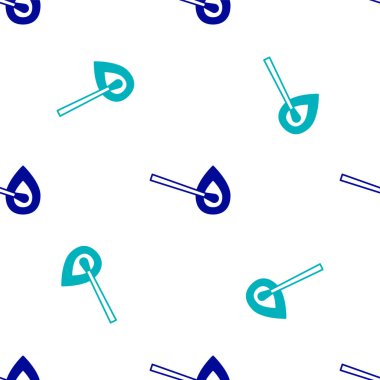 Ateş ikonu ile mavi yakma kibriti beyaz arka planda izole edilmiş pürüzsüz desen. Ateşle maç. Kibrit işareti. Vektör