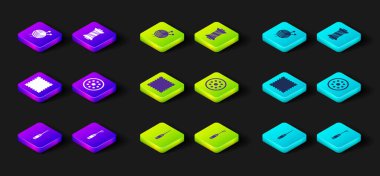 Awl aracı, Deri, Dikiş düğmesi, iplik ve iplik topunu örgü iğneleri simgesiyle ayarla. Vektör