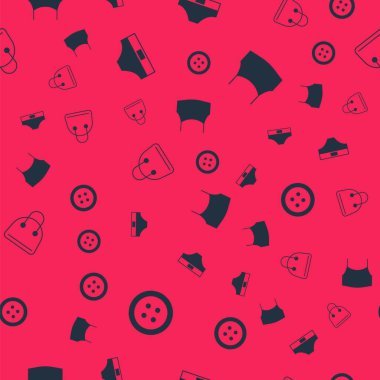 Elbiseler için dikiş düğmesini, erkek iç çamaşırını, el çantasını ve kadın hasat bluzunu pürüzsüz desenli olarak ayarla. Vektör