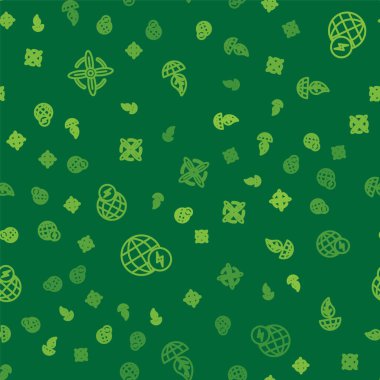 Hat rüzgar türbini, küresel enerji güç gezegeni ve dünya küresi ve yaprağı pürüzsüz desene ayarlayın. Vektör