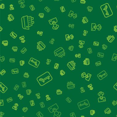 Seyir gemisini, güneşli yatağı, şemsiyeyi ve turisti sorunsuz bir şekilde ayarlayın. Vektör