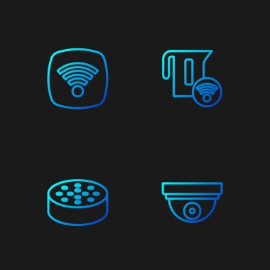 Hat sensörü, su, kablosuz internet ağı ve akıllı elektrikli su ısıtıcısı ayarla. Renk simgeleri. Vektör