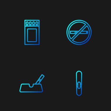 Cigar, kül tablası, sigara, kibrit kutusu ve kibrit ve sigara yasak. Renk simgeleri. Vektör