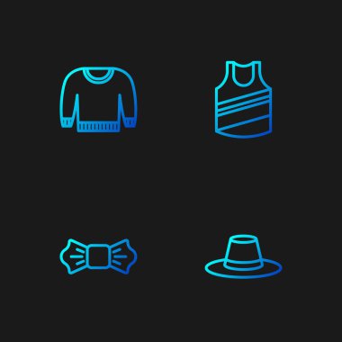 Çizgili adam şapkası, papyon, kazak ve atlet. Renk simgeleri. Vektör