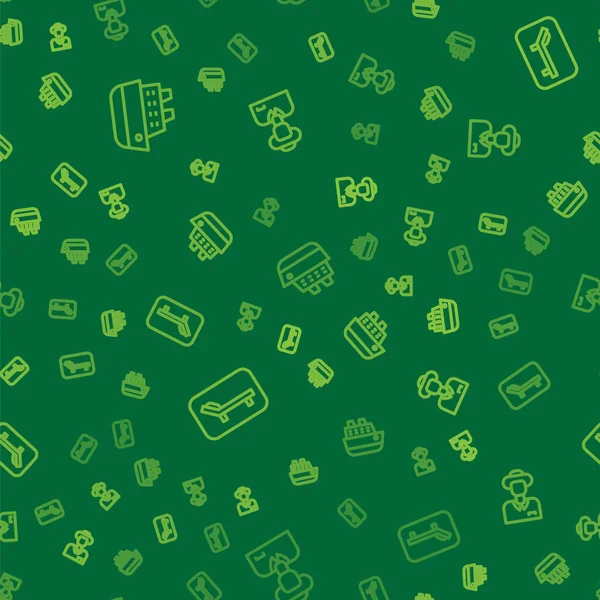 Seyir gemisini, güneşli yatağı, şemsiyeyi ve turisti sorunsuz bir şekilde ayarlayın. Vektör