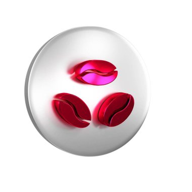 Şeffaf arkaplanda kırmızı kahve çekirdeği ikonu var. Gümüş daire düğmesi..