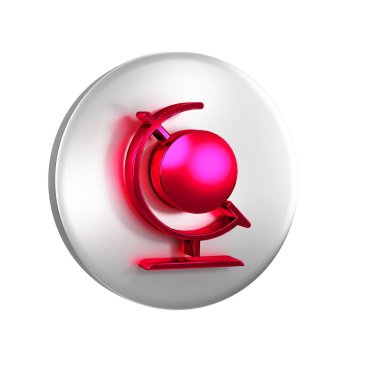 Kızıl Dünya 'nın simgesi şeffaf arkaplanda izole edildi. Gümüş daire düğmesi..