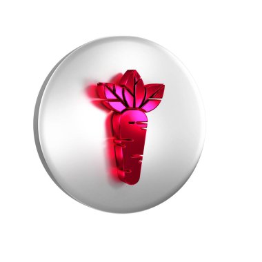 Kırmızı Havuç simgesi şeffaf arkaplanda izole edildi. Gümüş daire düğmesi..