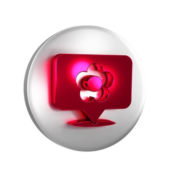 Şeffaf arkaplanda çiçek simgesine sahip kırmızı konum. Gümüş daire düğmesi..