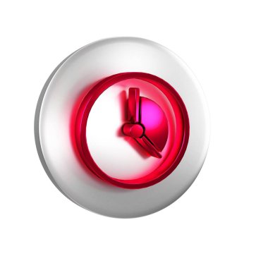 Kırmızı Zaman Yönetimi simgesi şeffaf arkaplanda izole edildi. Saat işareti. Üretkenlik sembolü. Gümüş daire düğmesi..