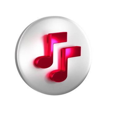 Kırmızı Müzik, şeffaf arkaplanda izole edilmiş ton simgesi. Gümüş daire düğmesi..