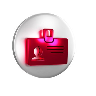 Şeffaf arkaplanda kırmızı kimlik simgesi izole edildi. Sunum için, şirketin kimliği için, reklam için kullanılabilir. Gümüş daire düğmesi..