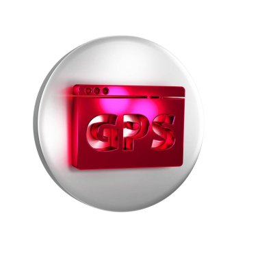 Harita simgesine sahip kırmızı GPS cihazı şeffaf arkaplanda izole edildi. Gümüş daire düğmesi..