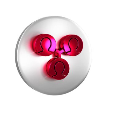 Kırmızı Proje ekip taban simgesi şeffaf arkaplanda izole edildi. İş analizi ve planlama, danışmanlık, takım çalışması, proje yönetimi. Gümüş daire düğmesi..