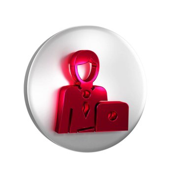 Kızıl İş Adamı simgesi şeffaf arkaplanda izole edildi. İş simgesi kullanıcı profili simgesi simgesi. Erkek kullanıcı işareti. Gümüş daire düğmesi..