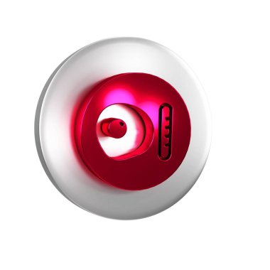 Geleneksel İngiliz kahvaltısı, şeffaf arka planda izole edilmiş sosis ikonlu sahanda yumurta. Gümüş daire düğmesi..