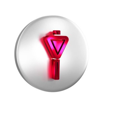 Kırmızı Yol trafik işareti. Şeffaf arkaplanda işaretleme simgesi izole edildi. İşaretçi sembolü. Sokak bilgi tabelası. Yön tabelası. Gümüş daire düğmesi..