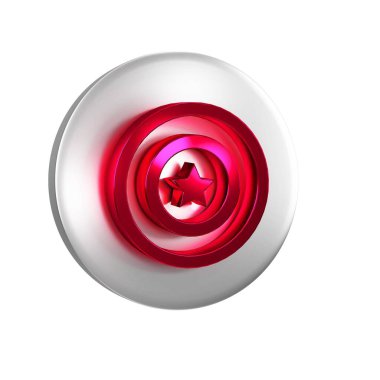 Kızıl Amerikan yıldız kalkanı simgesi şeffaf arkaplanda izole edildi. Amerika Birleşik Devletleri bayrağı. 4 Temmuz. ABD Bağımsızlık Günü. Gümüş daire düğmesi..