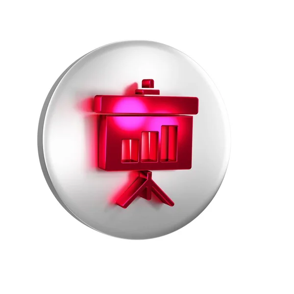 グラフ スケジュール チャート インフォグラフィック パイグラフアイコンを透明な背景に分離した赤いプレゼンテーションボード シルバーサークルボタン — ストック写真