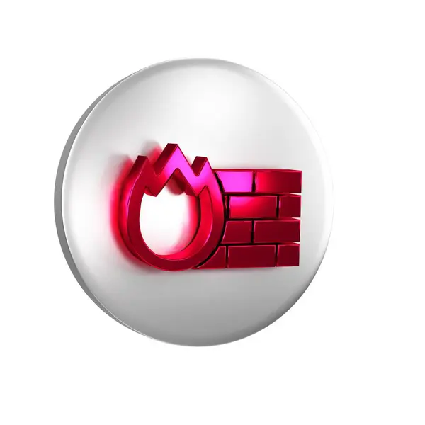 赤いファイアウォール 透明な背景で隔離されたセキュリティウォールアイコン シルバーサークルボタン — ストック写真