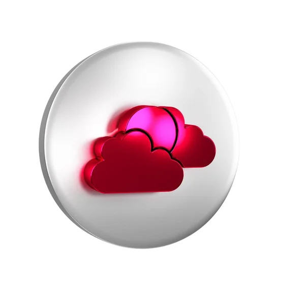 红色太阳和云彩天气图标隔离在透明的背景下 银圆按钮 — 图库照片